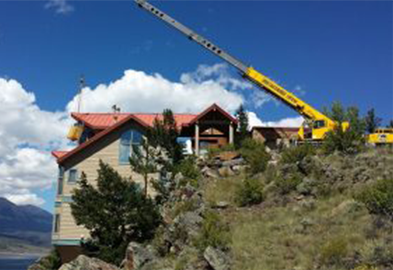 Crane working on lodge